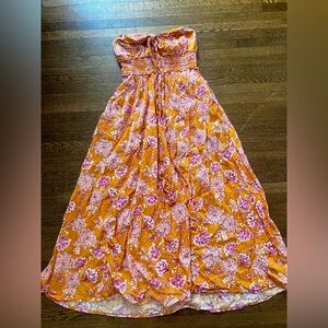 Old Navy Midi Orange and Pink Floral Halter Dress Small